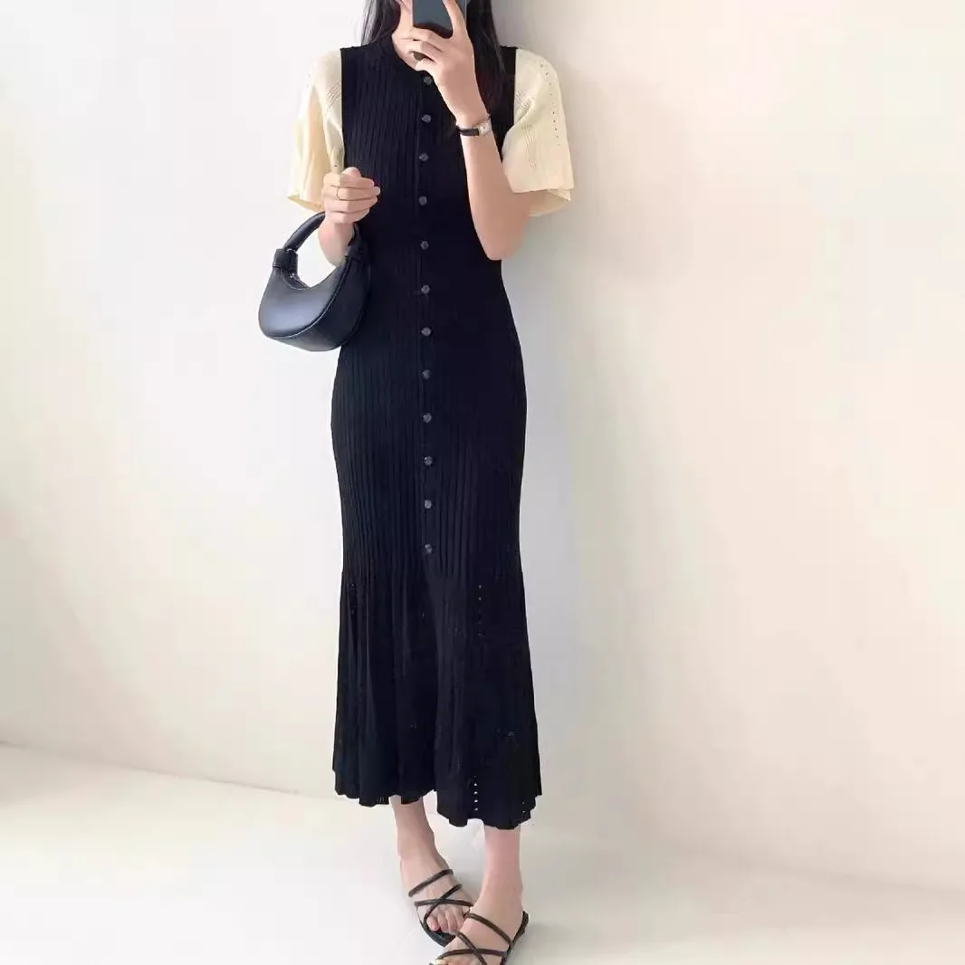 Elegant Design Women Knitting Dresses Classy Chic Luxury Tops Skirt High-end Quality Slimming Fish Tail Femlae Clothing