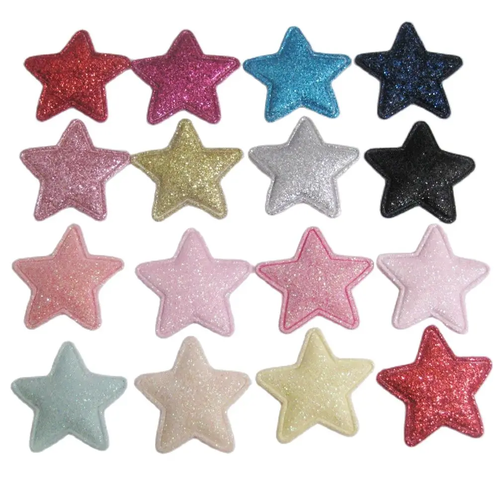 PANNEO About 34MM Glitter Star Appliques For Craft Design 50Pcs Multicolors DIY Scrapbook Headwear Ornament Clothes Accessories