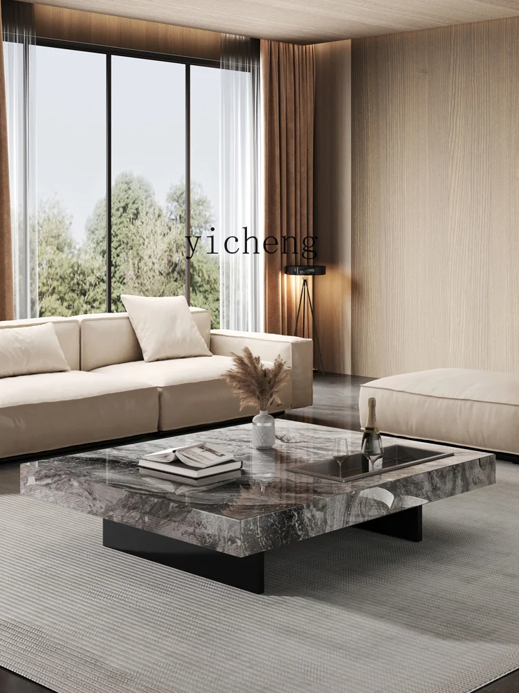 Yy Marble Tea Table  Minimalist Brown Modern Light Luxury Suspension Square Coffee Table