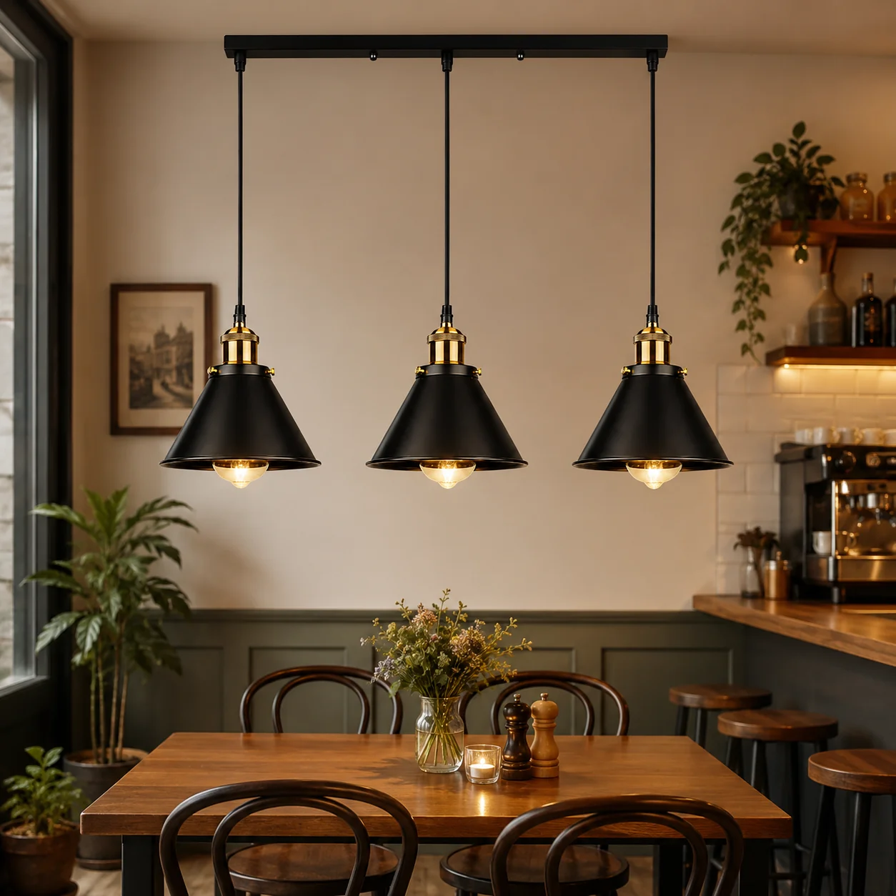 Nordic 3 Head Pendant Light Black Iron Chandelier E27 Hanging Lamp for Dining Room Kitchen Island Bar Counter Home Decoration