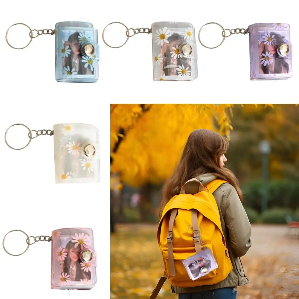 Portable Little Daisy Mini Photo Album PVC with Keychain Keychain Mini Album Name Card Book