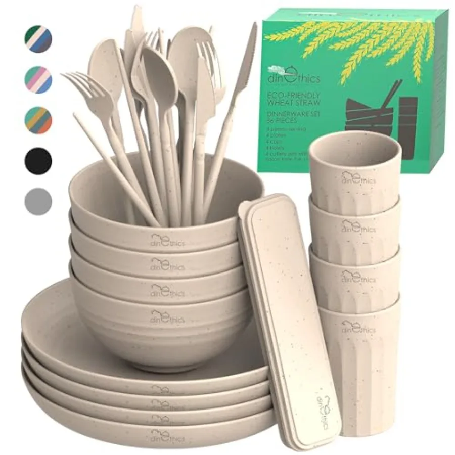 

Wheat Straw Dinnerware Sets for 4 - Alternate To Plastic Dinnerware Set - Dishwasher Safe Microwave Plates - Lightweight Wheats