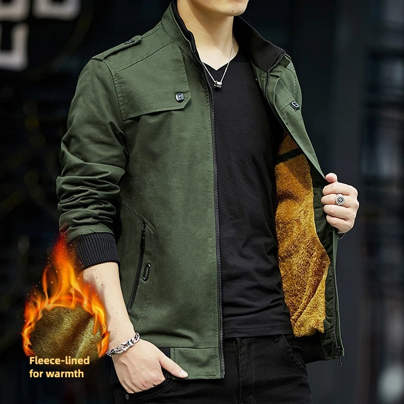 

New Men's Jacket Autumn and Winter Tide Cotton Jacket Men's Jacket Youth Jacket Fleece Thickened Top