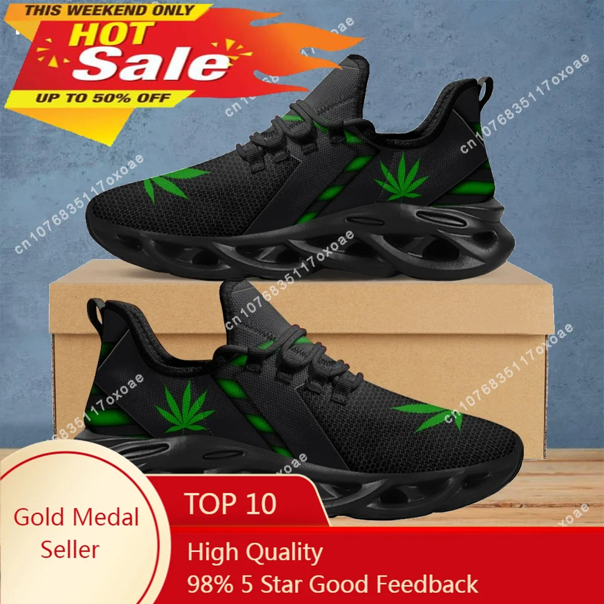 

Green Weed Leaves Printing Athletic Shoes for Women Breathable Lace Comfort Femme Footwear Platform Sneakers 2023