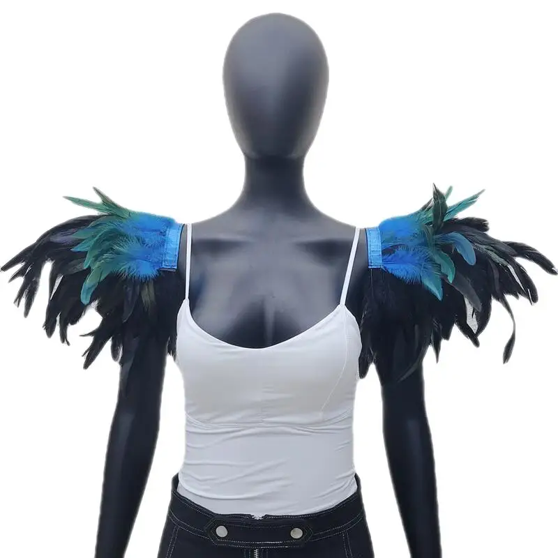 2 Pcs Unisex Feather Shoulder Epaulettes Gothic Shawl Shrug Fashion Clothing Accessories Halloween Cosplay for Women Men Costume