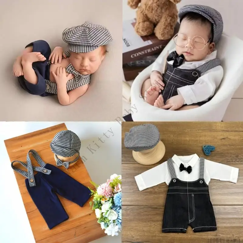 

Gentleman Baby Boys Photography Clothing Fashion Shirt Pants Hat Outfits For 0-3 Months Newborn Photo Props