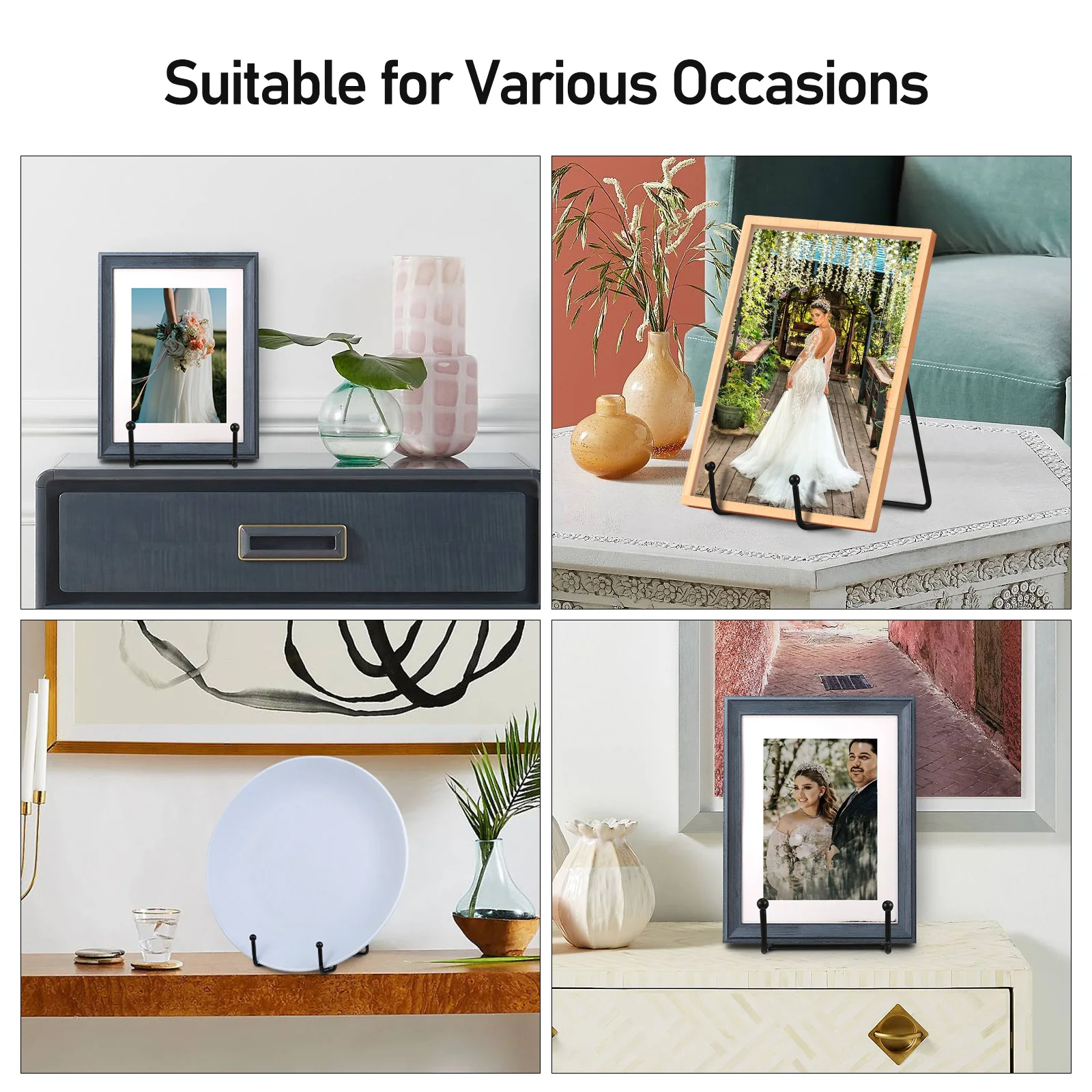 

5pcs Wrought Iron Display Stands Plate Holders Decorative Photo Stand for Book Platter Tabletop Art Home Office Cafe Decorative