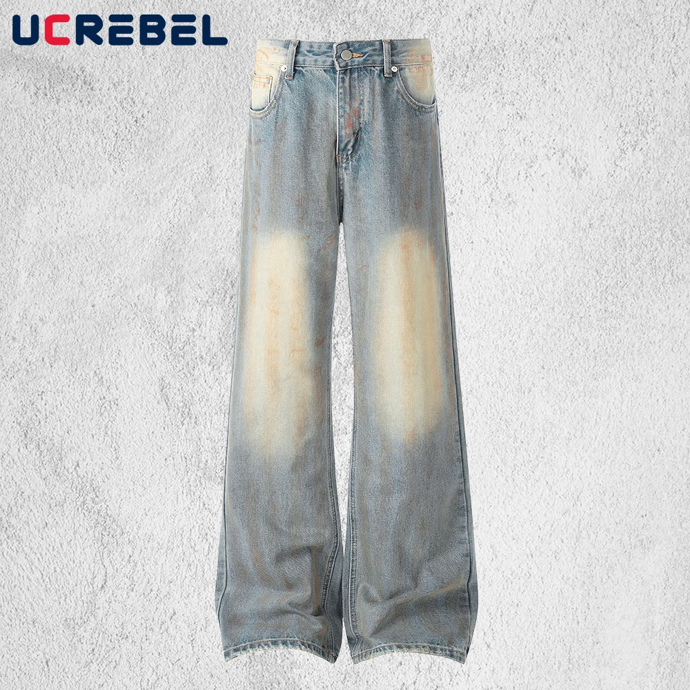 

Мужские джинсы-буткэт с карманами, выстиранные, с эффектом потертости, в стиле ретро, свободные, прямые, расклешенные, из денима