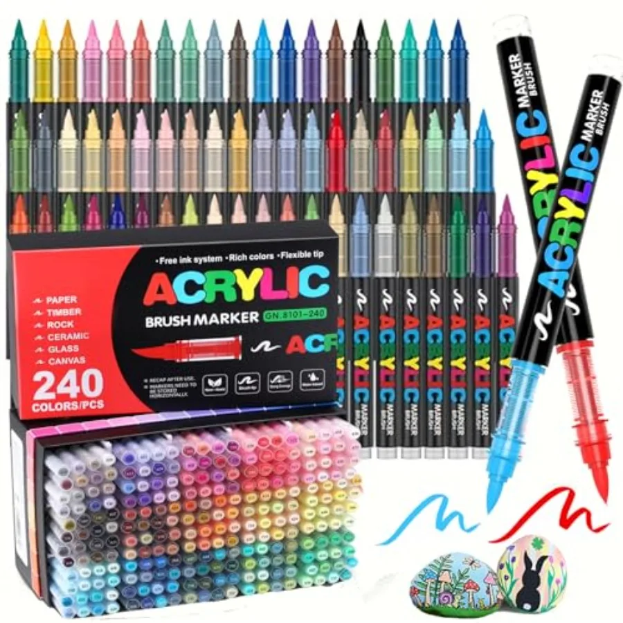 

240 Colors Acrylic Paint Markers Soft Brush Tip Acrylic Paint Pens for Stone Wood Glass Rock Painting Canvas Ceramic DIY Crafts