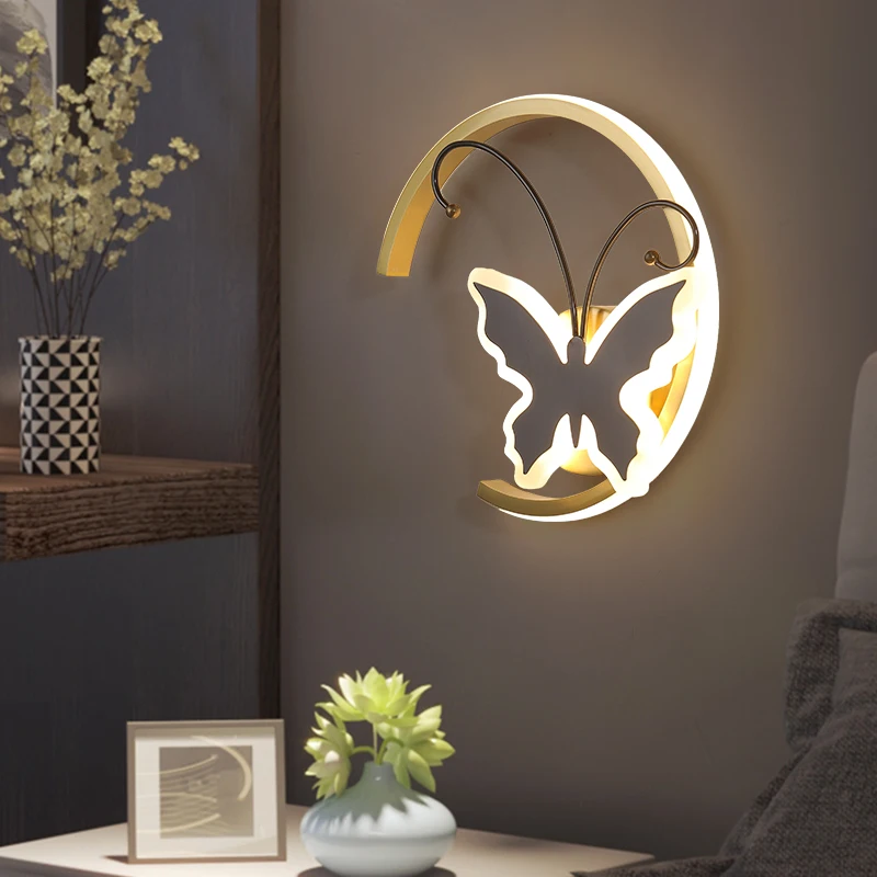 Luxury all copper butterfly wall lamps bedroom study room living room corridor decorative LED dimming