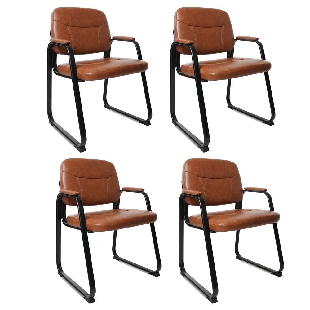 

Waiting Room Guest Chair with Bonded Leather Padded Arm Rest for Office Reception and Conference Desk Black with Sled Base Brow