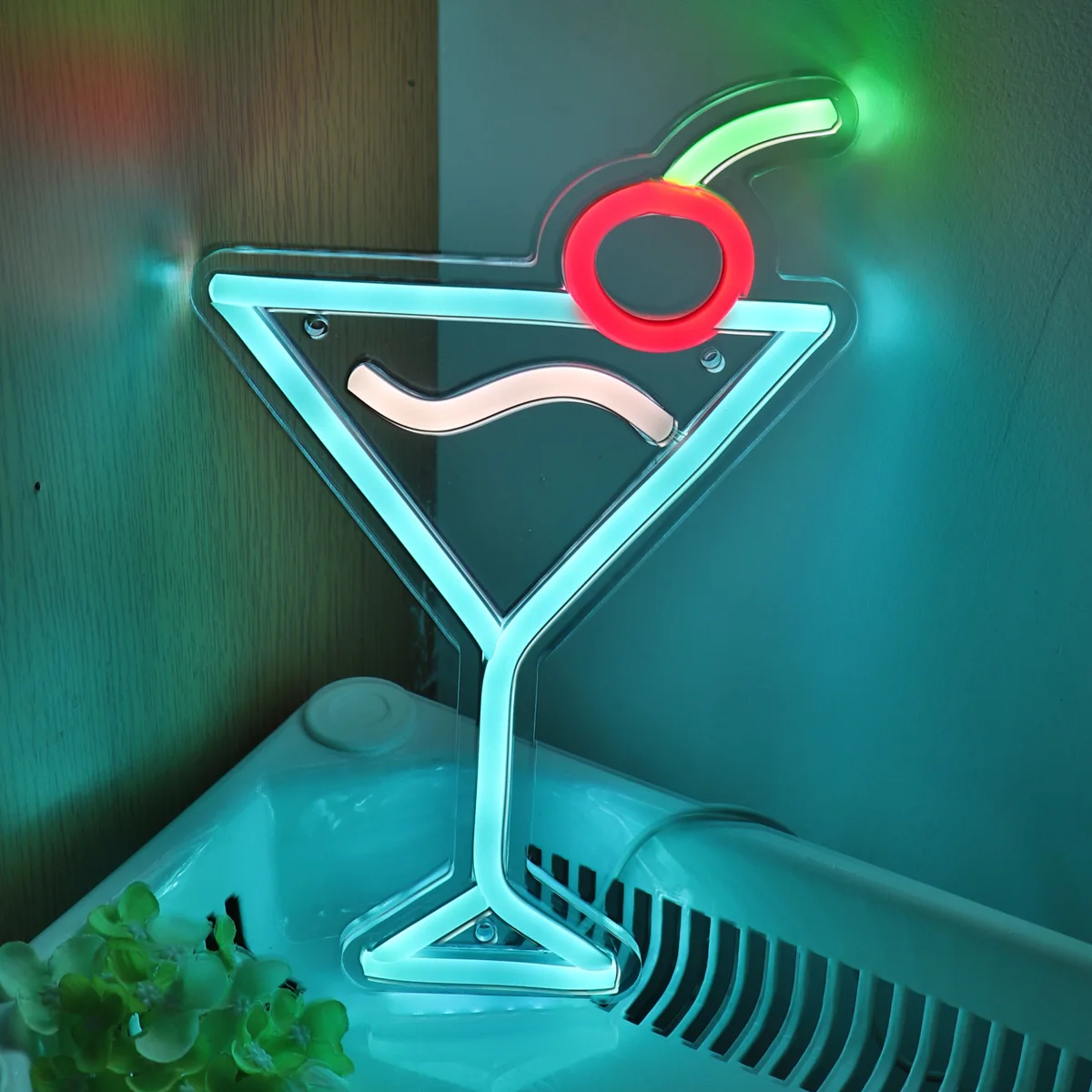 1PC Ice Blue Cocktails With Cherry Creative LED Wall Neon Sign For Pub Club Party Event Decoration 6.42\'\'*9.88\'\'