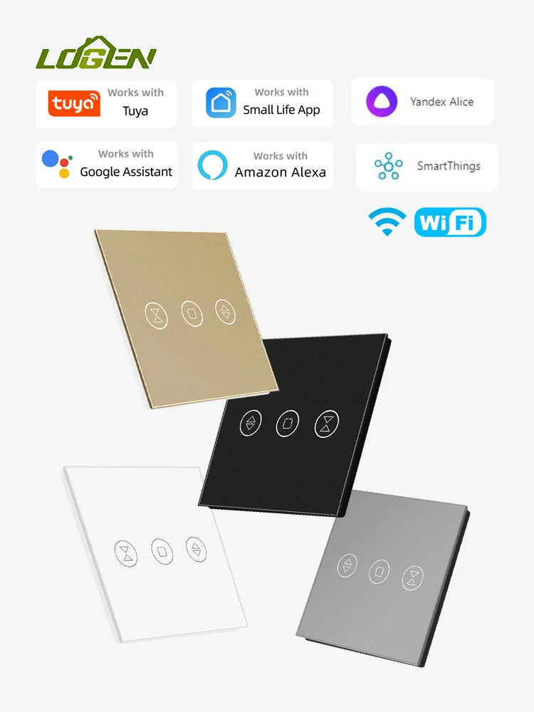 WiFi Roller Shutter Switch EU Voice Control Touch Wall Switch Glass Panel Need Neutral Tuya Alexa Smart Life Alice Home 1000W