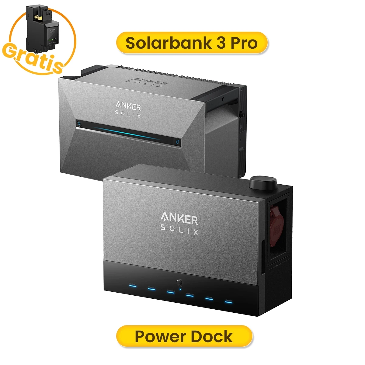 Anker SOLIX Solarbank 3E2700 Pro with Power Dock Multisystem 2.68kWh Memory LiFePO4 4 MPPTs 3600W, Up to 16kWh Capacity, 1200W Bidirectional Anker Intelligence Plug & Play