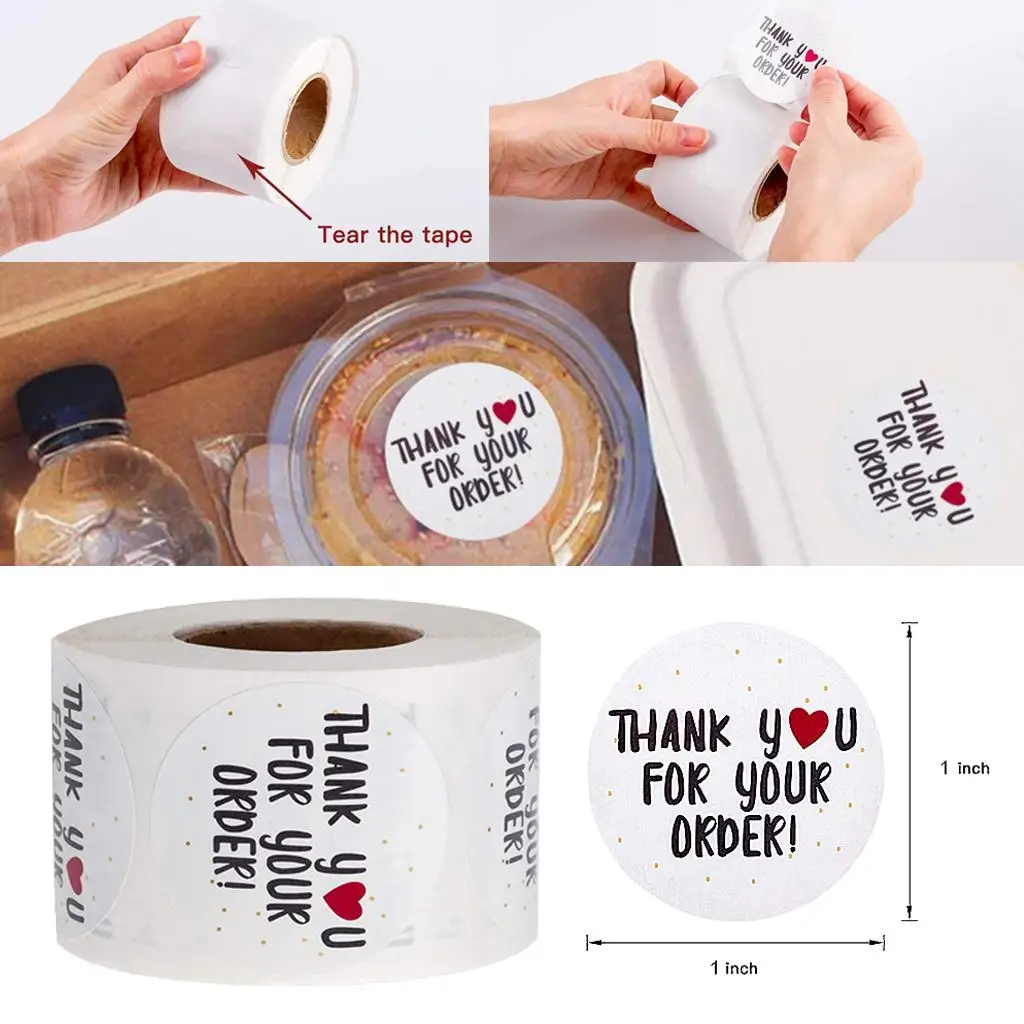 500 Pieces Handmade Thank You Packaging Stickers Round Paper