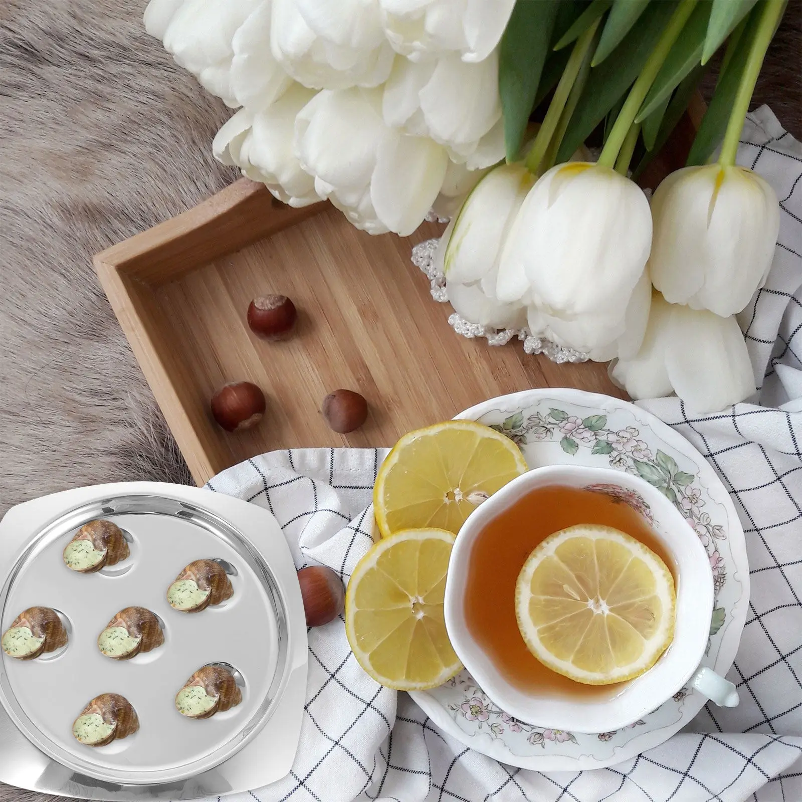 Stainless Steel Escargot Plate with Compartment Holes for Snails Conch Oysters Shellfish Serving Dish Oven Dishwasher Safe