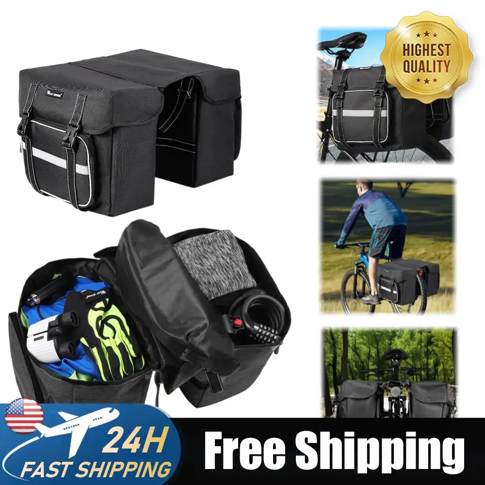 

Bike Rear Rack Double Pannier Bag for Cycling Traveling Commuting (Black)