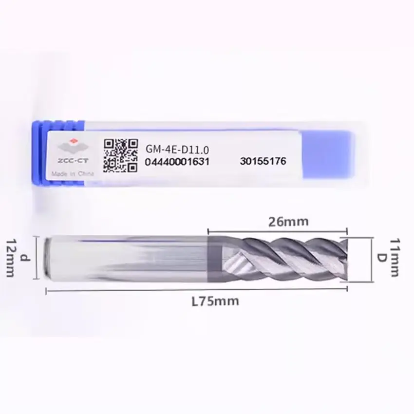 GM-4E-D11.0 ZCCCT CNC 4flute Flat head tungsten steel end mill GM-4E 45 ° 4 Flute Flat end mill Φ11.0*12.0*26*75 4T End Mil