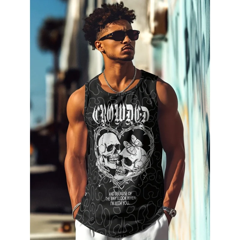 Cool Ghost Skull Pattern Tank Tops For Men Hand Snake 3D Printed Tees Summer Oversized Sports Round Neck Vest Street Tops