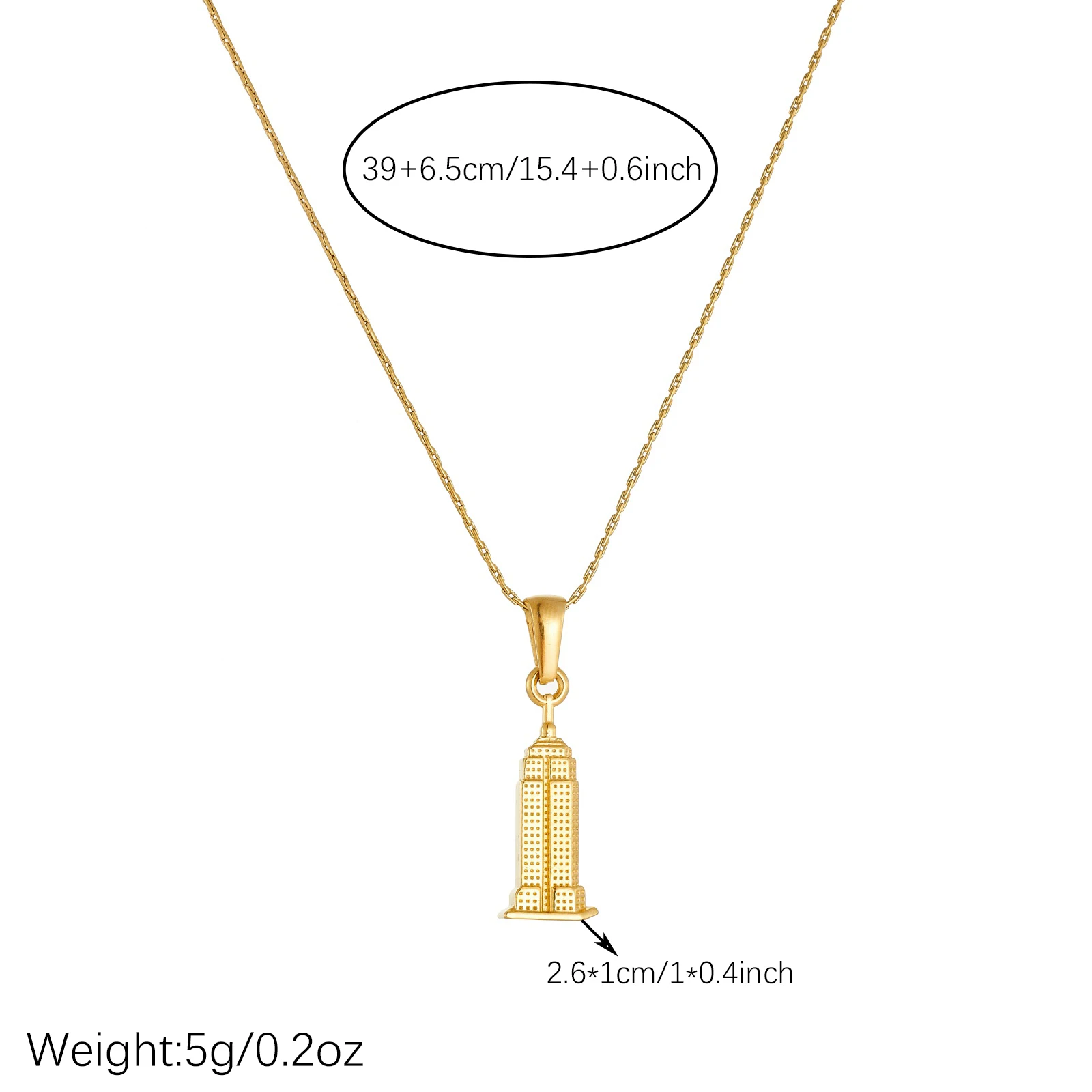 MEYRROYU 316L Stainless Steel Golden Mini Empire State Building Pendant Necklace for Women New York Landmark Travel Charm Jewelr