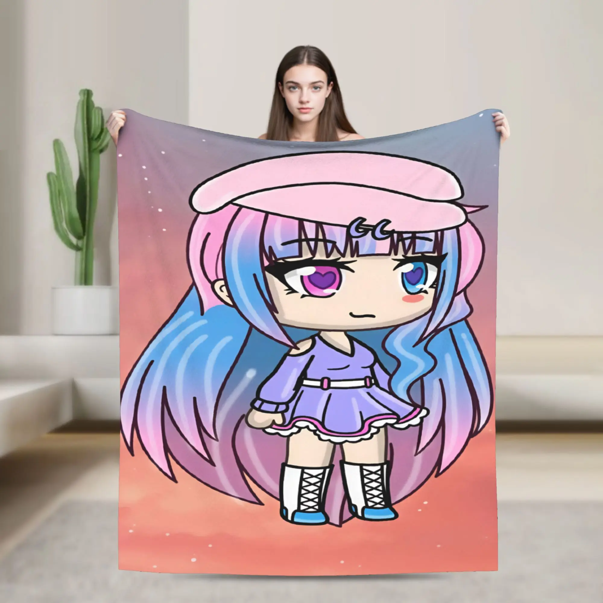 Gacha Life Game Throw Blanket Warm Comfy Pattern Blanket  For Living Room Travel Office Flannel Bedspread Bed Cover