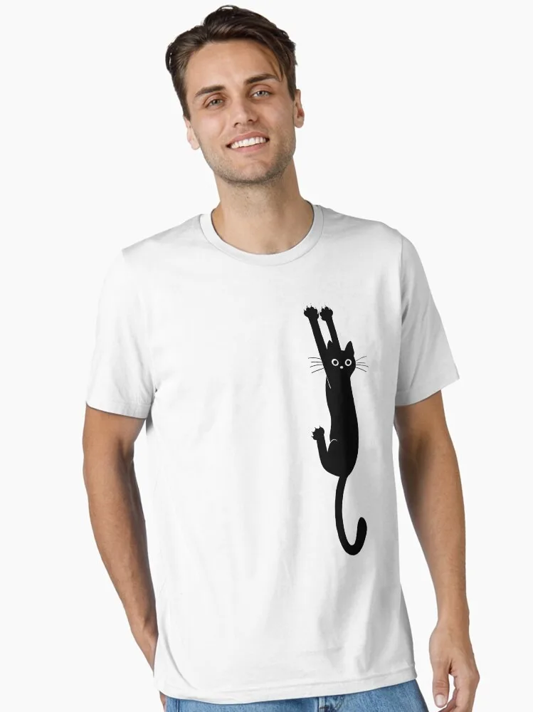 

_Black Cat Holding on_ Essential T-Shirt for Sale By ShortCoffee High-end Luxury Is for Both Men and Women Top Y2k