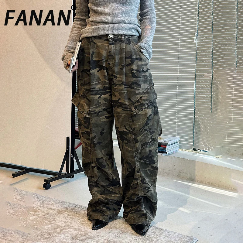 

Брюки FANAN с винтажным принтом и контрастными цветами для женщин, с высокой талией, прямые, широкие, в стиле стритвир, новинка весны 2026