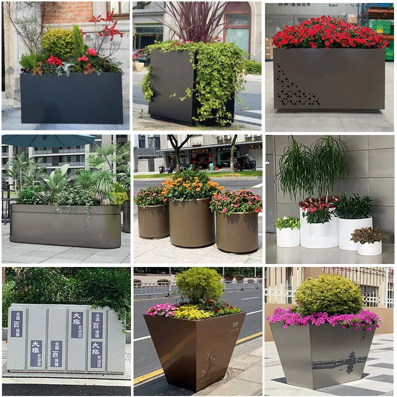 Outdoor wrought iron flower box combination aluminum alloy stainless steel PVC flower stand flower slot road isolation guardrail