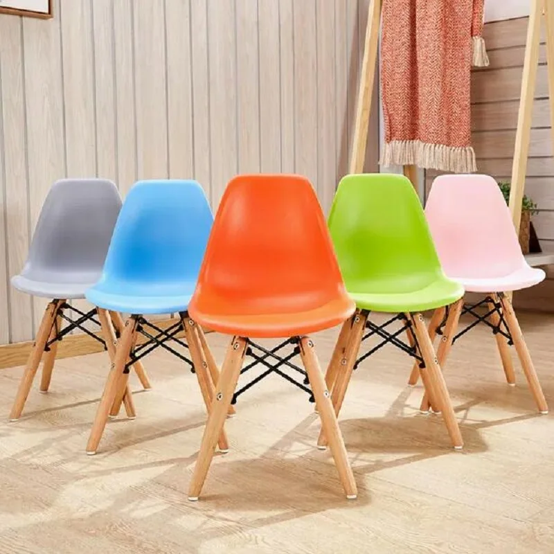 Kindergarten children\'s chairs Modern simple solid wood children\'s dining chairs Home use children\'s colored plastic stools