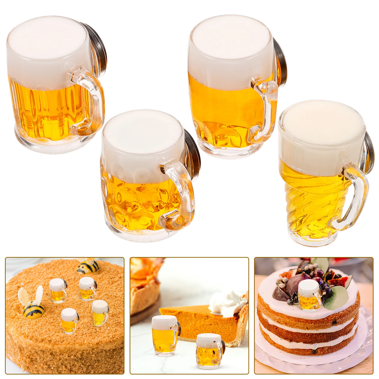 

4pcs Miniature Beer Mugs Tiny Beer Cups Simulation Realistic Decorative Cup House Props For Micro Landscape Mini House Desktop