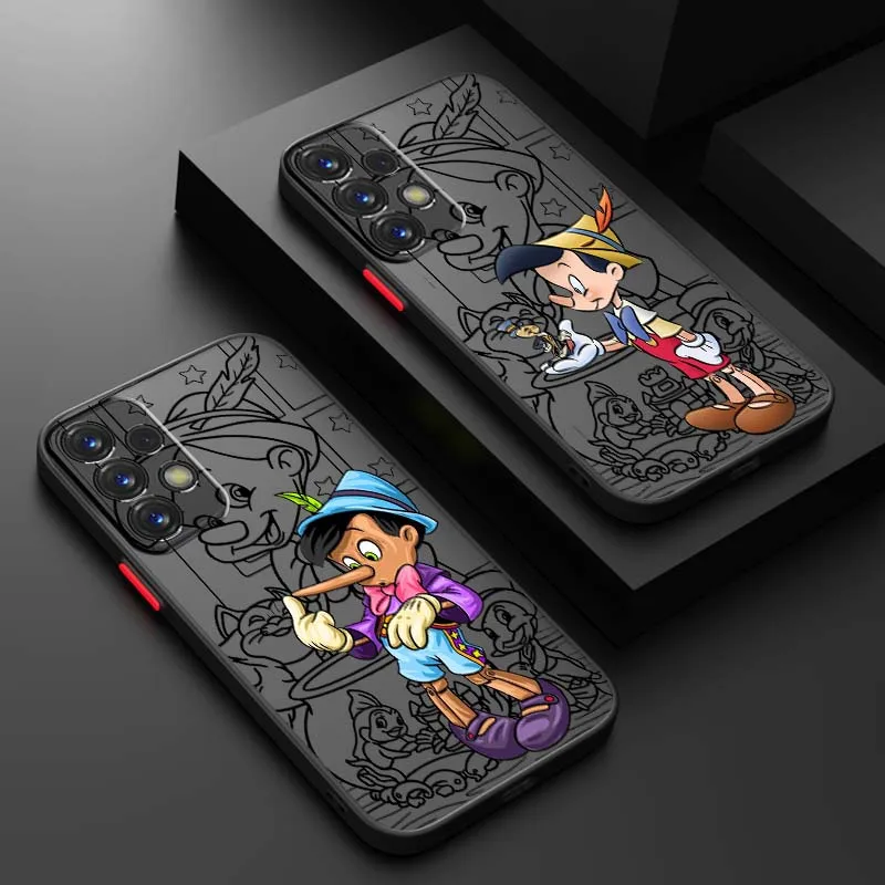 

Disney Pinocchio Adventure For Samsung A56 A42 A36 A34 A33 A32 A23 A16 A04 A03 Note 20 5G Frosted Translucent Phone Case