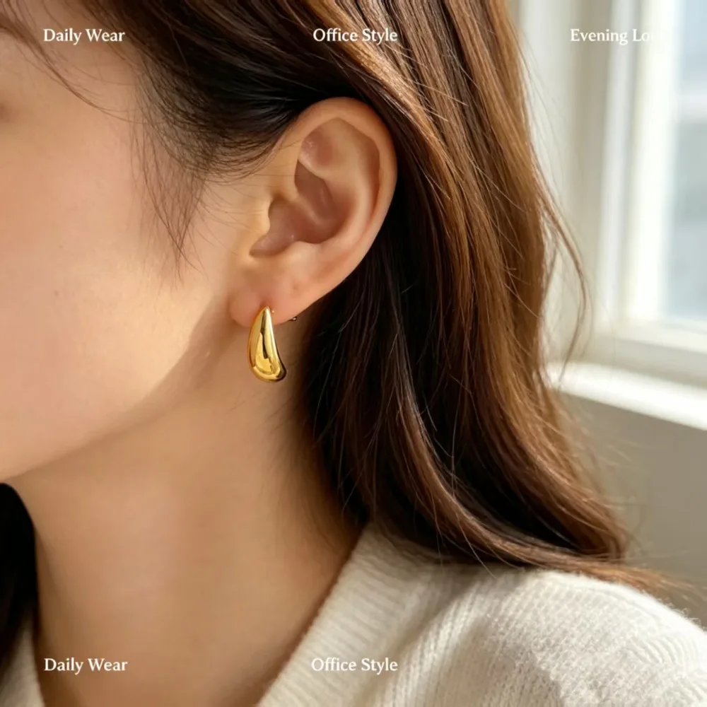 Water Drop Stud Earrings for Women 18K Gold Plated Minimalist Cold Style Niche Light Luxury New Versatile For Daily Date Wear