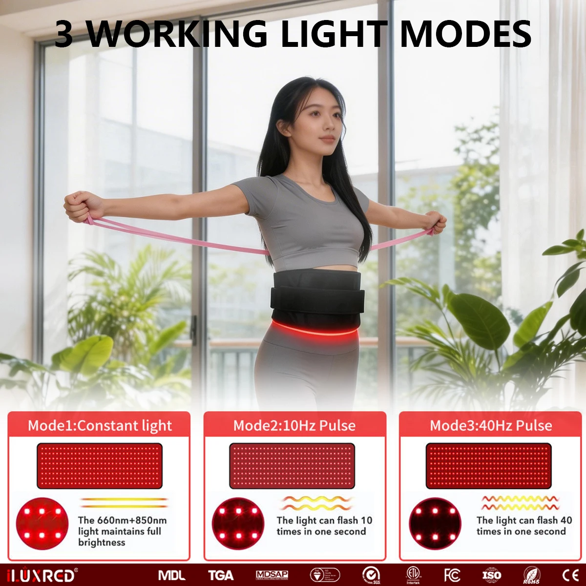 

660nm 850nm Red Light Therapy Belt Waist Infrared LED Heating Massage Wearable Red Light Device