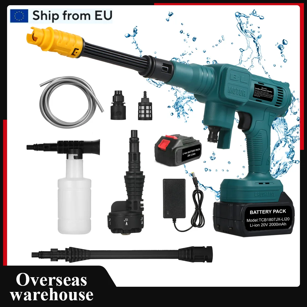 900PSI Pressure Washer 62BAR Brushless Electric High Power Washer Rechargeable Battery Powered 6-in-1 Nozzle Cleaner Water Gun