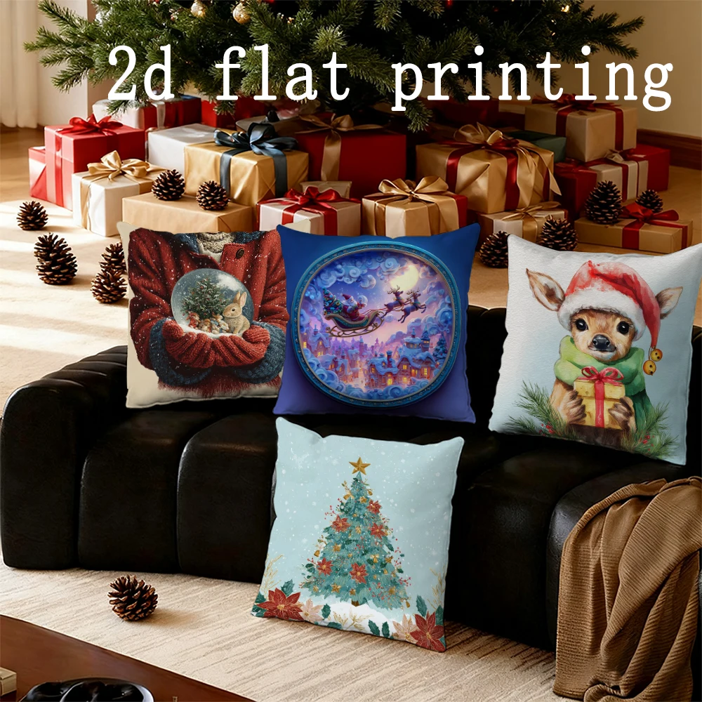 Home Decor Snow Globe Christmas Rabbit Pillow Suitable For Sofa Bedroom Car Pillow Cover Cushion Rectangular Back Cushion