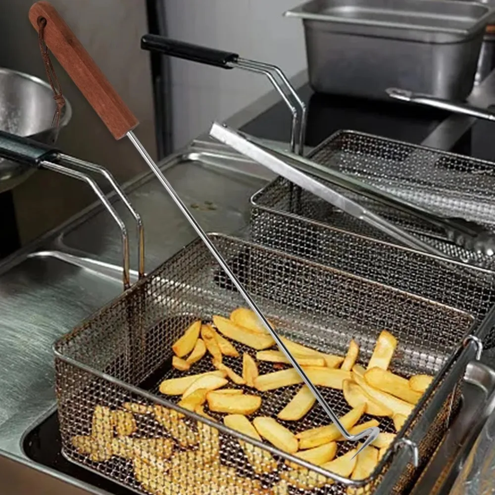 

New Stainless Steel Meat Turner Hook BBQ with Wooden Handle Meat Hook Food Flipper Hook Easy To Clean