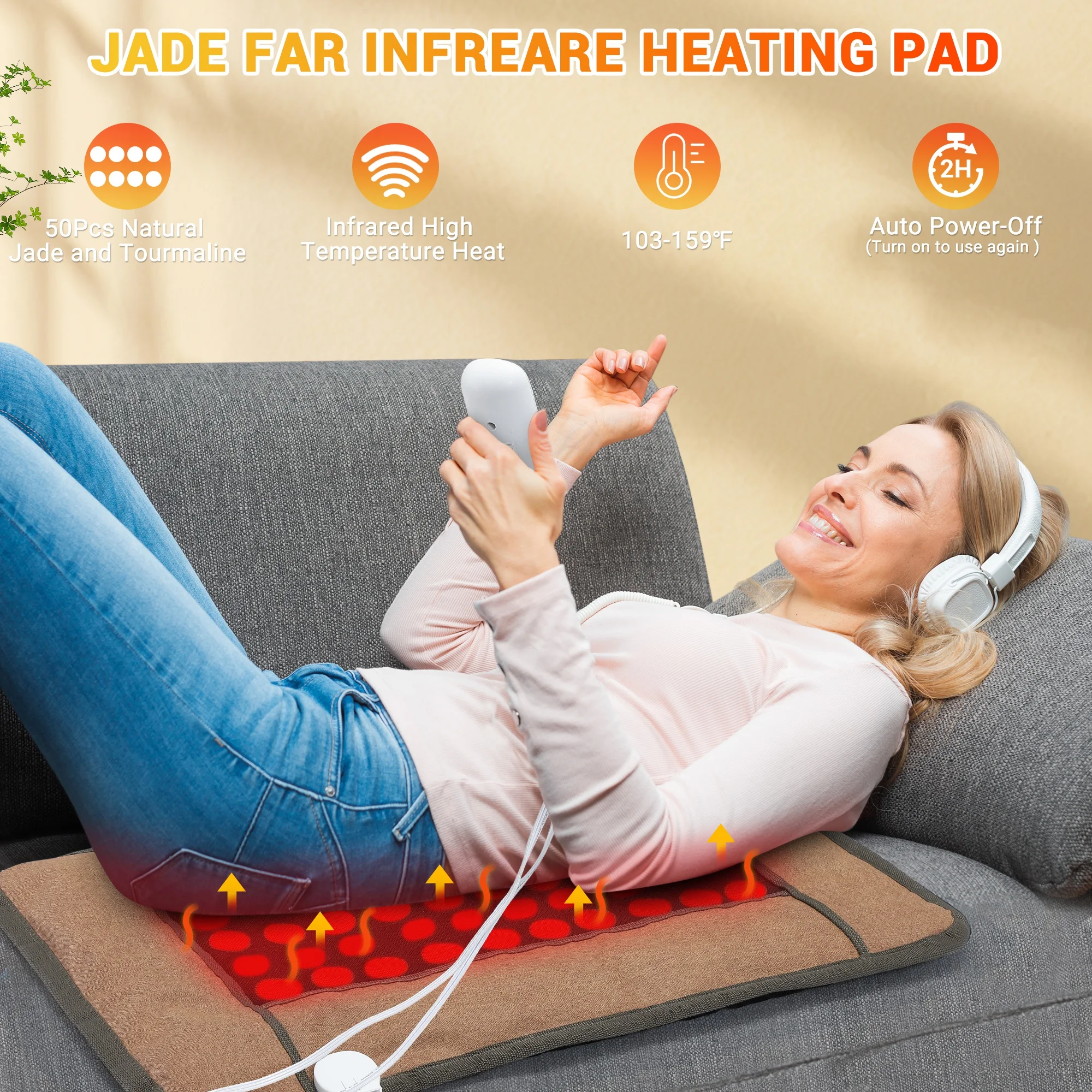 Far Infrared & Tourmaline Heating Pad for Back, Neck, Shoulder & Period Pain Relief, 6 Heat Levels, 3 Timers, Auto Shut-Off, Large 32x21 Inch Electric Therapy Mat