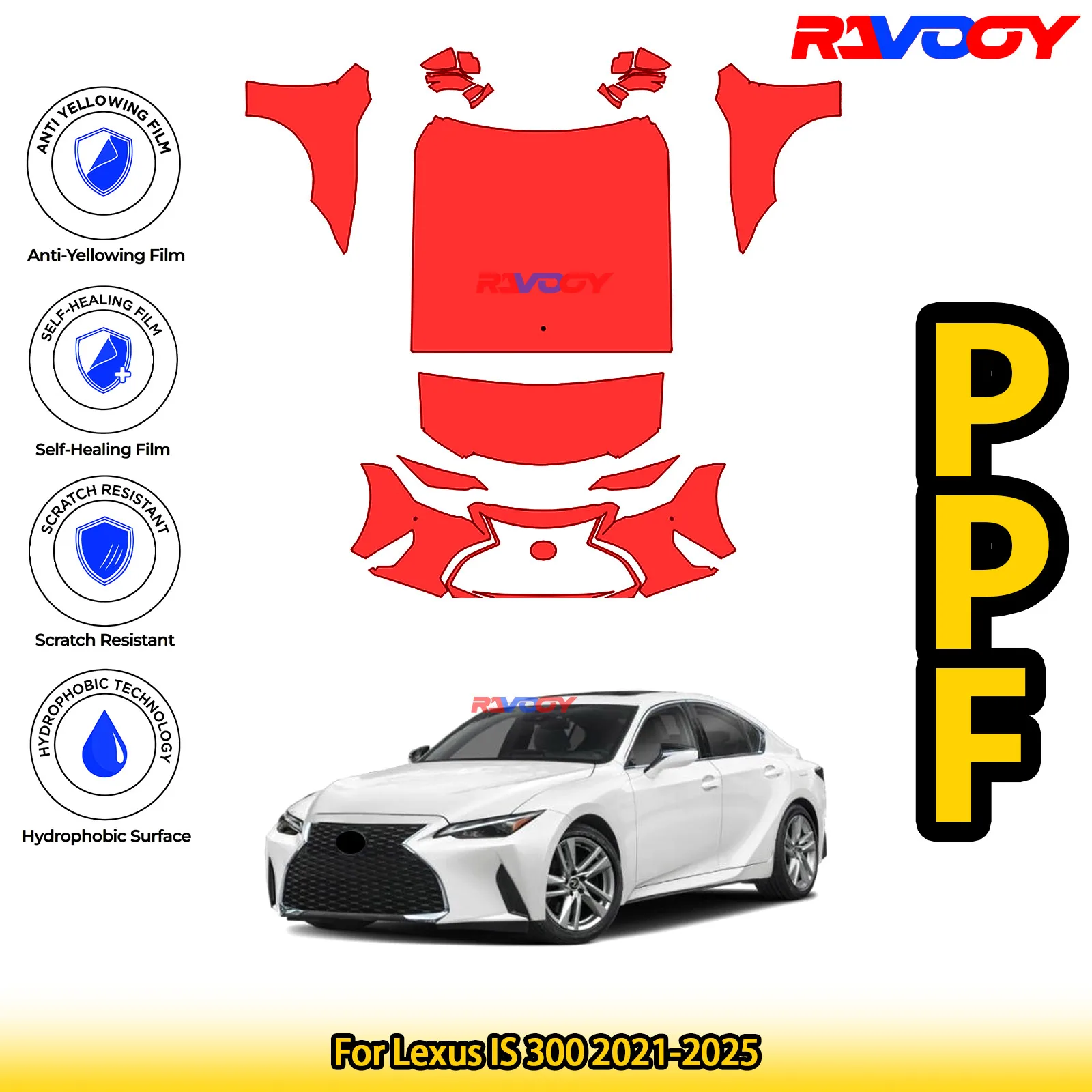 

For Lexus IS 300 2021-2025 Glossy Matte Black Precut front PPF Kit Paint Protection Film