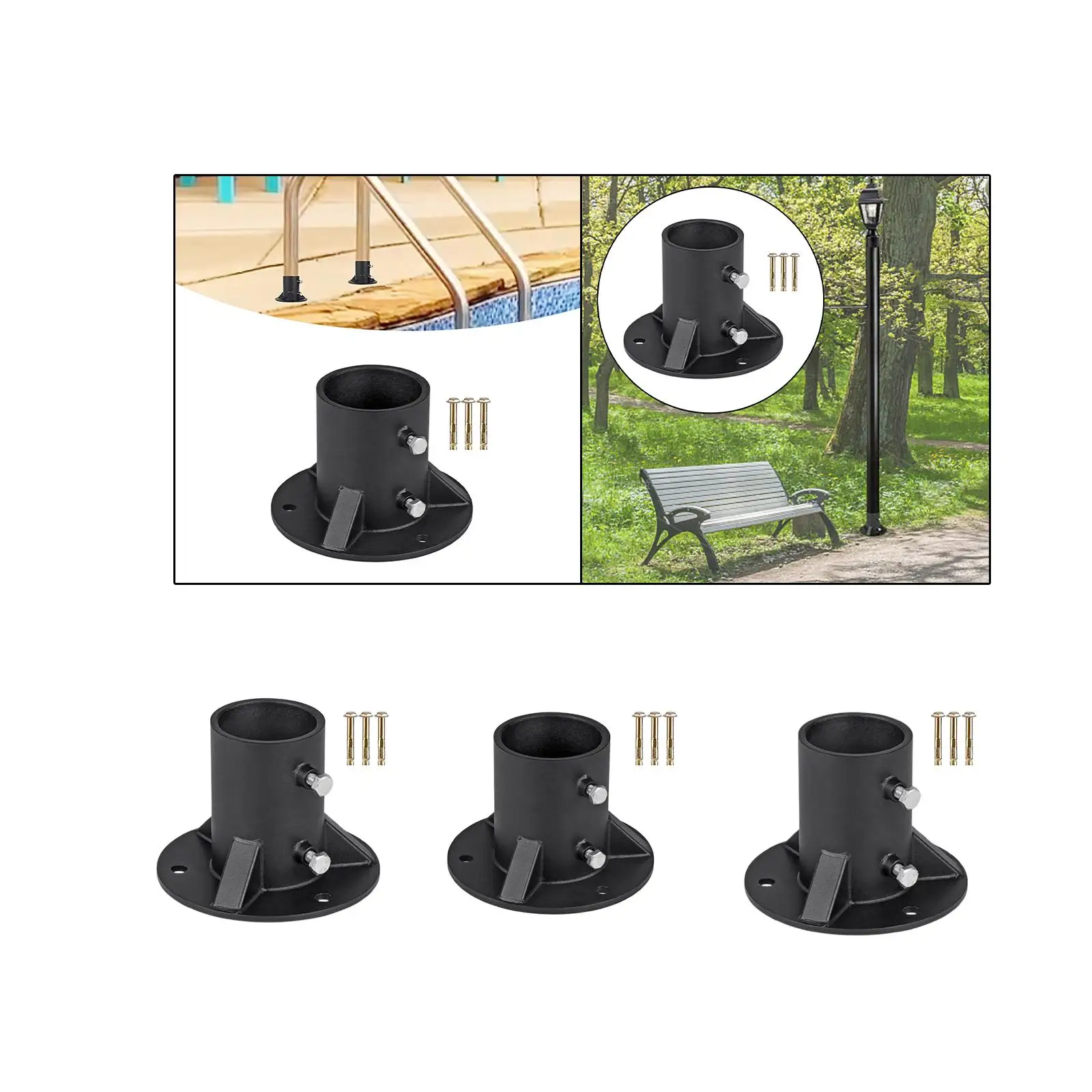 

Chain Link Fence Pole Floor Flange Round Base Practical Heavy Duty for Fence