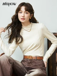 MISHOW Women's Solid Long Sleeve Inner Top 2024 Autumn Knit Pullover Bottom Shirt Office Lady Slim Fungus Edge Design MXC46Z0168