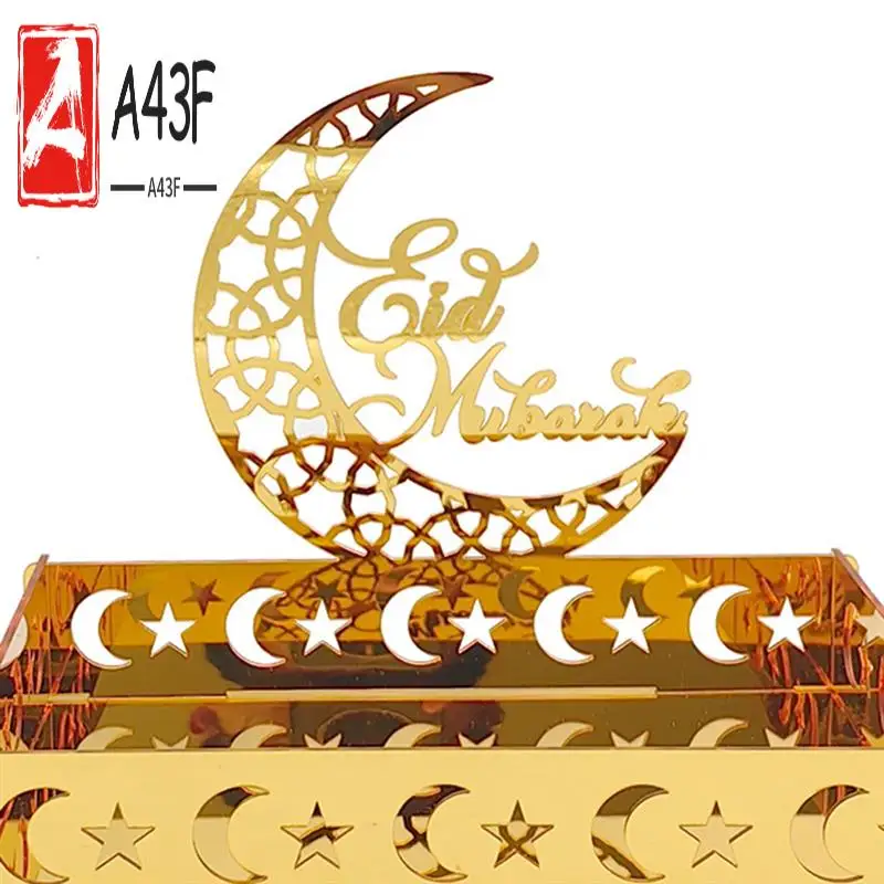 

A43F-Acrylic Eid Mubarak Food Tray Ramadan Kareem Dessert Fruit Plate Moon Star Castle Islamic Muslim Festival Decor Gift