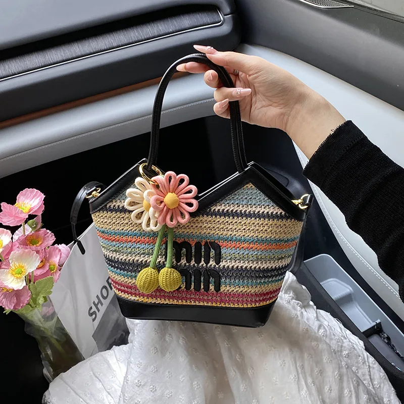 

2025 Boho Straw Tote Bag for Women - Striped Woven Crossbody Purse, Cute Summer Shoulder Bag Trendy & Chic