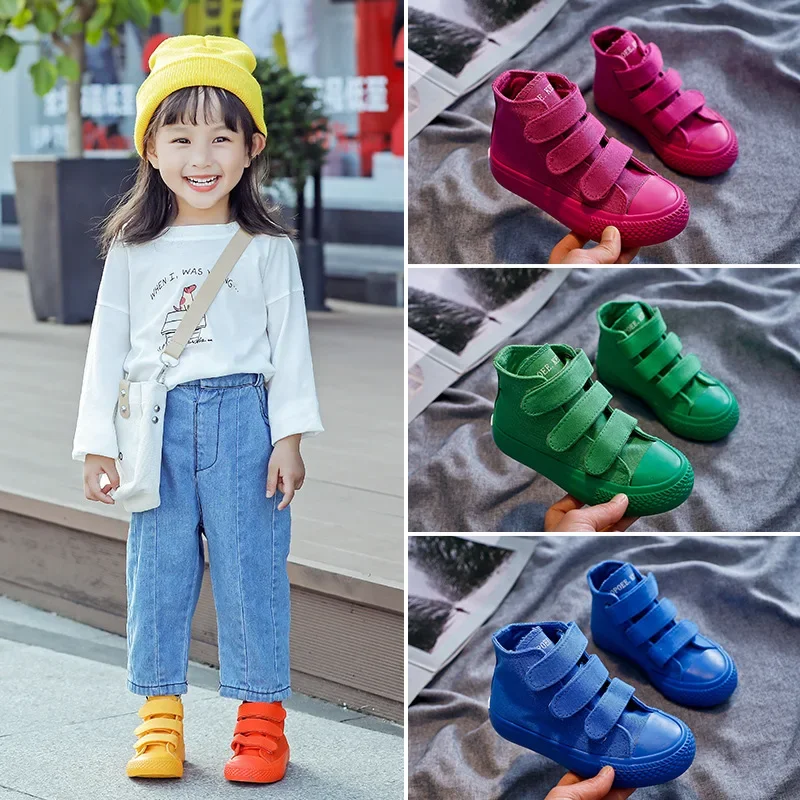 

Kids Casual Board Shoes Anti-skid Breathable Comfort Children Soft Bottom Shoes Boys Girls High Top Lightweight Hook Loop Shoes