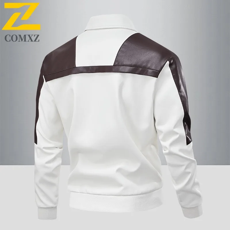COMXZ بولي معطف معطف جلد اللون حجب ترتيب الأسرة طوق تنفس الدراجات السفر الرجال السائق سترة لباس غير رسمي سترات مقاومة