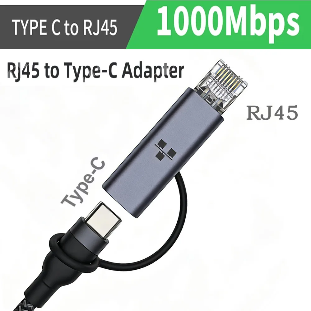1000Mbps USB-C to RJ45 Network Adapter Portable Type C to RJ