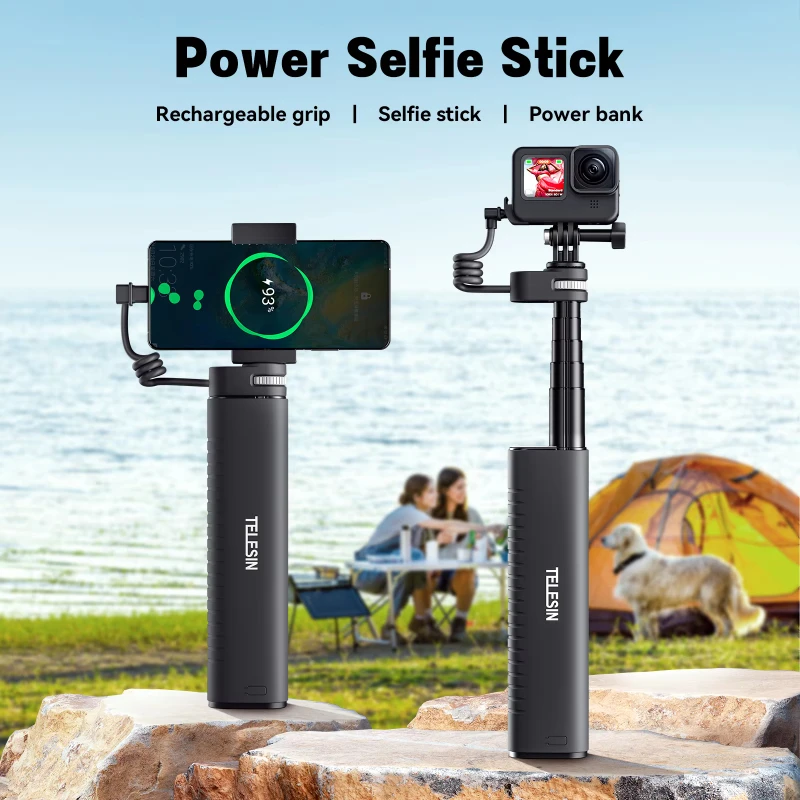 Sports camera bracket charging selfie stick adapted gopro12/11 mini/10/9 handheld stick DJI insta360 mobile power handle extensi