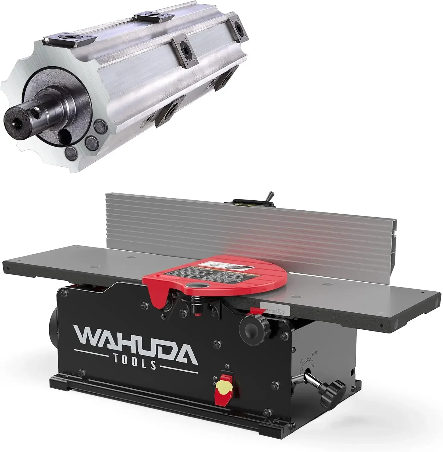 Wahuda Tools Jointer - 6-inch Benchtop Wood Jointer, Spiral Cutterhead Portable Jointer w/Cast Iron Tables & 4-Sided Carbide Tip