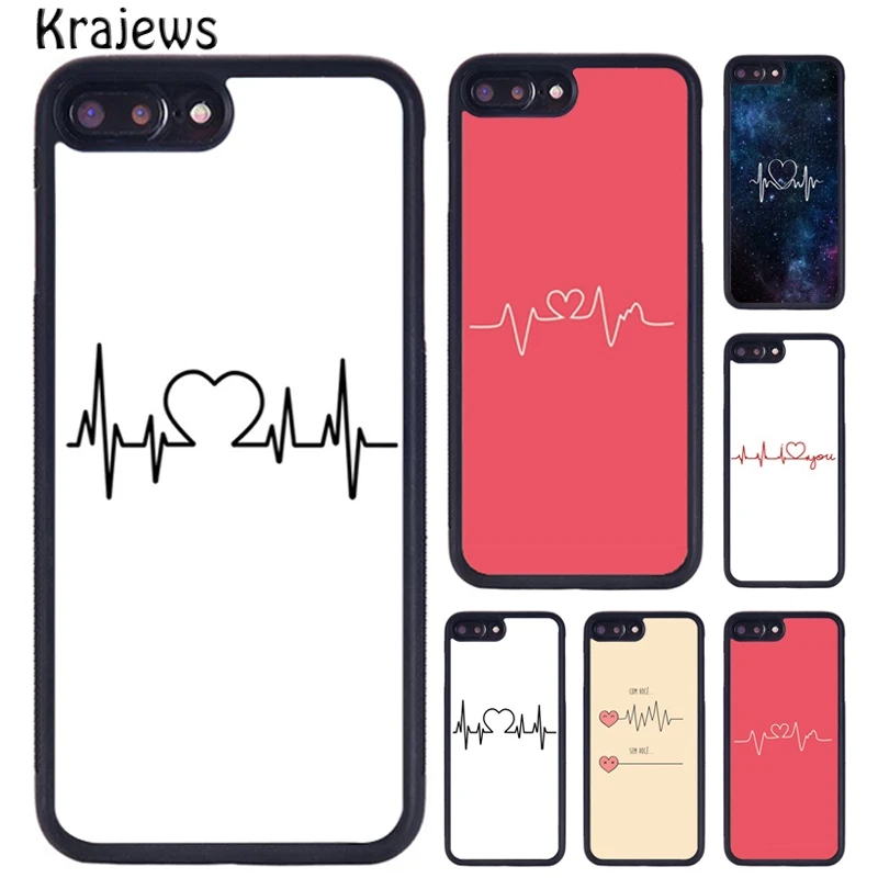 Krajews Love heart beat Printed Soft Phone Case For iPhone 16 15 14 XR XS 11 12 mini 13 Pro MAX Plus cover coque