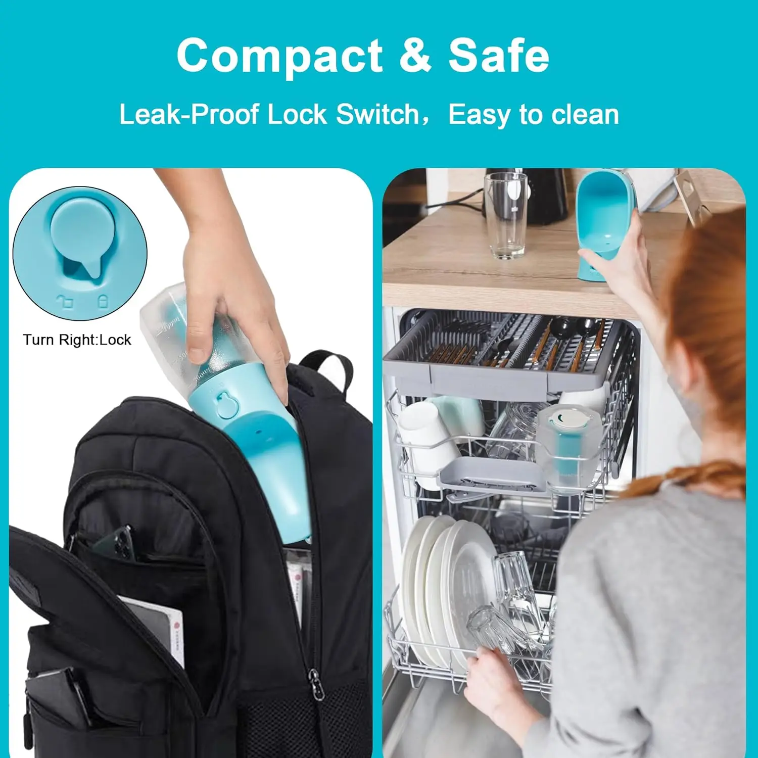 متعددة الوظائف 3 في 1 زجاجة ماء للحيوانات الأليفة المحمولة السفر المغذية مع صندوق طعام أنبوب حقيبة تصفية مانعة للتسرب و BPA خالية للكلاب/القطط