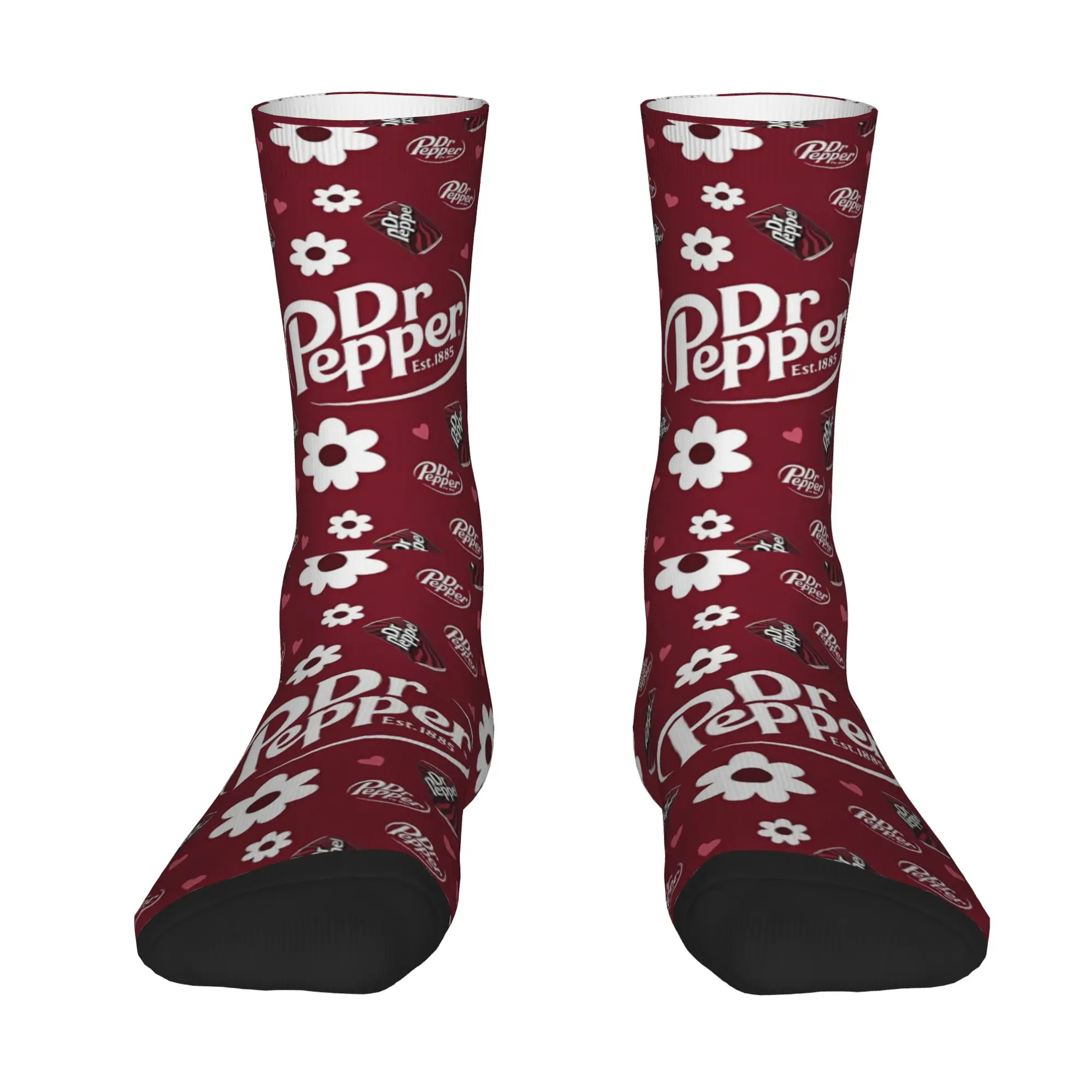 1 Pair Funny Sock Dr Pepper Soda Est 1885 Vintage Seamless Pattern Printed Men Crew Socks Novelty Men's Socks